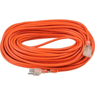Global Industrial 100 Ft. Outdoor Extension Cord w/ Lighted Plug, 16/3 Ga, 10A, Orange