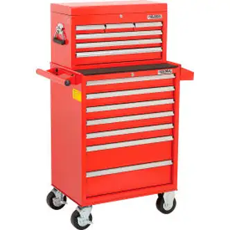 Global Industrial 26-3/8 x 18-1/8" x 52-9/16" 13 Drawer Red Roller Cabinet & Chest Combo 
