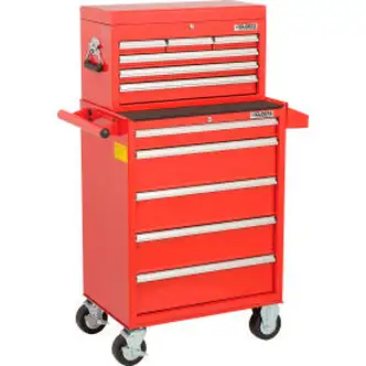 Global Industrial 26-3/8 x 18-1/8" x 52-9/16" 11 Drawer Red Roller Cabinet & Chest Combo 
