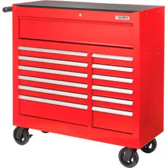 Global Industrial Roller Tool Cabinet, 13 Drawers, 42-3/8"W x 18"D x 38-5/8"H, Red