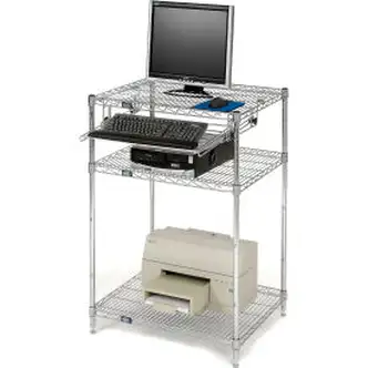 Nexel Chrome Wire Shelf Computer Workstation with Keyboard Tray, 30"W x 24"D x 42"H