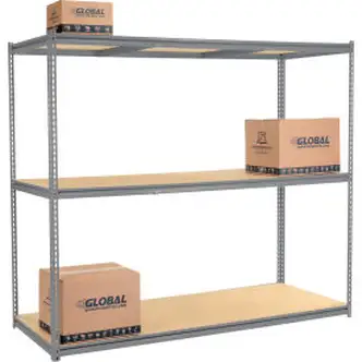 Global Industrial 3 Shelf, High Cap Boltless Shelving, Starter, 96"W x 24"D x 84"H, Wood Deck