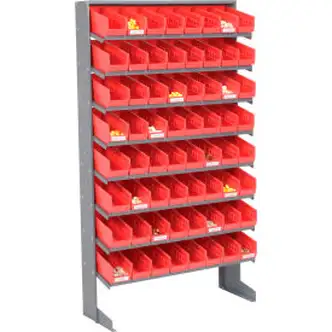 Global Industrial 8 Shelf Floor Pick Rack - 64 Red Plastic Shelf Bins 4 Inch Wide 33x12x61