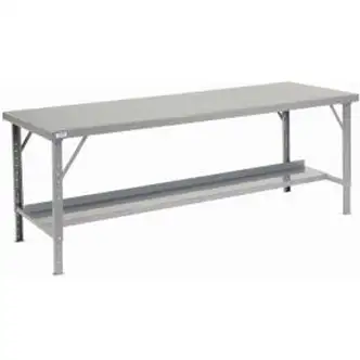 Global Industrial Extra Long Assembly Workbench, 96 x 48", Folding Leg, Steel Square Edge
