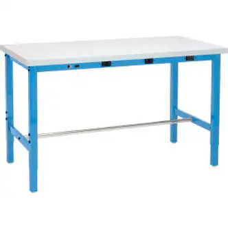 Global Industrial 48 x 30 Adjustable Height Workbench - Power Apron, Plastic Square Edge Blue