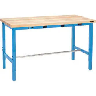 Global Industrial 60 x 30 Adjustable Height Workbench - Power Apron, Maple Square Edge Blue