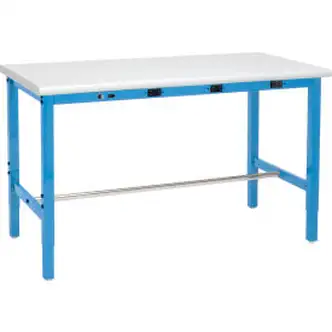 Global Industrial 48 x 36 Adjustable Height Workbench - Power Apron, Laminate Safety Edge Blue