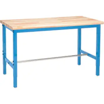 Global Industrial 60 x 30 Adjustable Height Workbench Square Tube Leg - Maple Safety Edge Blue