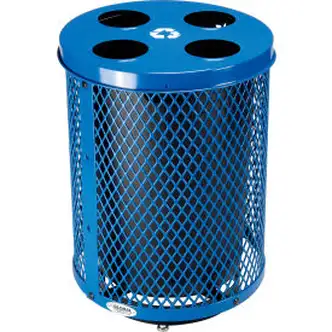 Global Industrial Deluxe Outdoor Steel Diamond Recycling Can W/Multi-Stream Lid, 36 Gal, Blue
