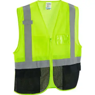 Global Industrial Class 2 Hi-Vis Safety Vest, 3 Pockets, Mesh, Lime/Black, 2XL/3XL