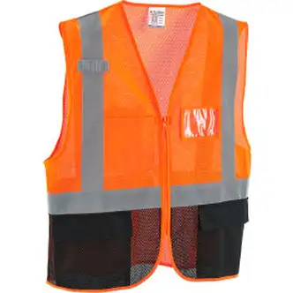Global Industrial Class 2 Hi-Vis Safety Vest, 3 Pockets, Mesh, Orange/Black, 2XL/3XL