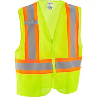 Global Industrial Class 2 Hi-Vis Safety Vest, 2 Pockets, Two-Tone, Mesh, Lime, 4XL/5XL