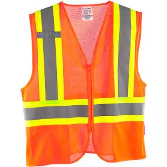 Global Industrial Class 2 Hi-Vis Safety Vest, 2 Pockets, Two-Tone, Mesh, Orange, 2XL/3XL