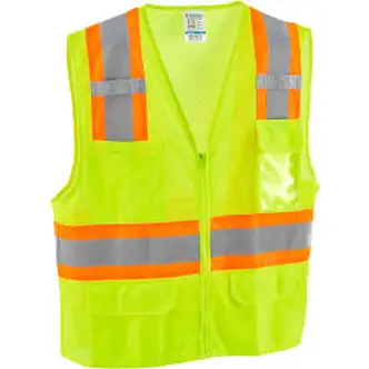 Global Industrial Class 2 Hi-Vis Safety Vest, 6 Pockets, Two-Tone, Mesh, Lime, 2XL/3XL