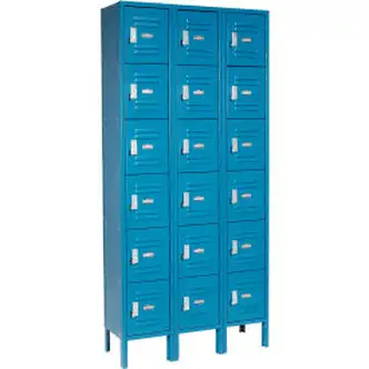 Global Industrial Capital 6-Tier 18 Door Box Locker, 36"W x 15"D x 78"H, Blue, Assembled