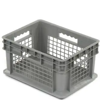 Global Industrial Mesh Straight Wall Container, Solid Base, 15-3/4"Lx11-3/4"Wx8-1/4"H, Gray