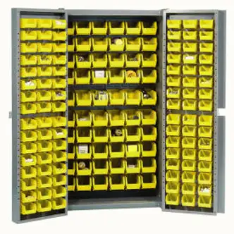 Global Industrial Bin Cabinet Deep Door - 156 Yellow Bins, 16-Gauge Assembled Cabinet 38x24x72