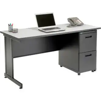 Interion Office Desk with 2 Drawers - 60" x 24" - Gray