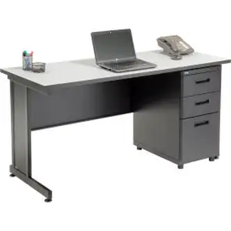 Interion Office Desk With 3 Drawers, 60"W x 24"D - Gray