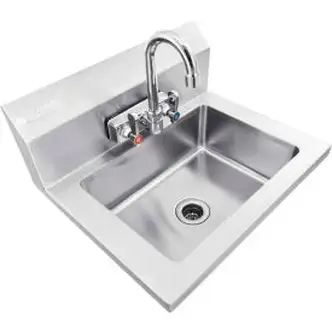 Global Industrial Stainless Steel Wall Mount Hand Sink W/Faucet & Strainer, 14"x10"x5" Deep