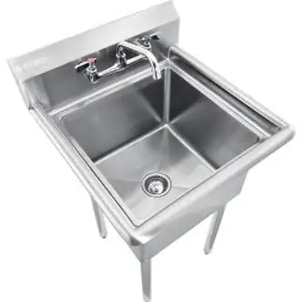 Global Industrial Stainless Steel Utility Sink W/Faucet & 8" Backsplash, 18"x18"x12" Deep