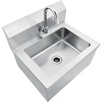 Global Industrial Stainless Steel Hands Free Wall Mount Sink W/Faucet, 14"x10"x5" Deep