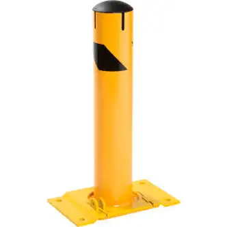 Global Industrial Steel Bollard with Base W/Removable Plastic Cap & Chain Slots, Yellow, 24''H