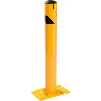 Global Industrial Steel Bollard with Base W/Removable Plastic Cap & Chain Slots, Yellow, 36''H