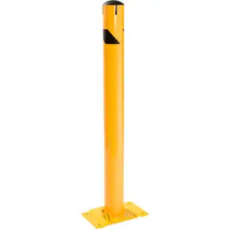 Global Industrial Steel Bollard with Base W/Removable Plastic Cap & Chain Slots, Yellow, 48''H