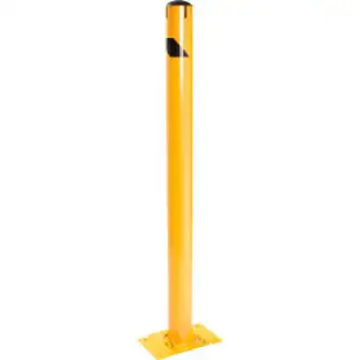 Global Industrial Steel Bollard with Base W/Removable Plastic Cap & Chain Slots, Yellow, 60''H