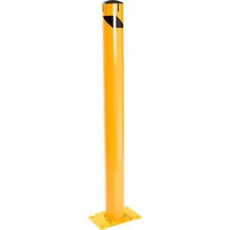 Global Industrial Floor Mount Round Safety Bollard With Plastic Cap w/Base, Yellow, 5.5''x48'H