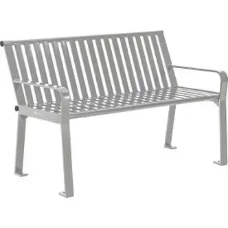 Global Industrial 4' Outdoor Bench with Back, Vertical Steel Slat, Gray