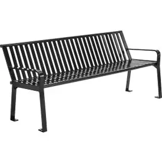 Global Industrial 6' Outdoor Bench with Back, Vertical Steel Slat, Black