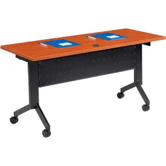 Interion Flip-Top Training Table, 60"L x 24"W, Cherry