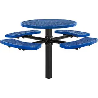 Global Industrial 46" Round In Ground Mount Picnic Table, Expanded Metal, Blue