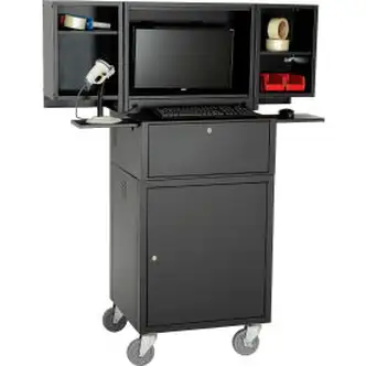 Global Industrial Mobile Fold-Out Computer Cabinet, Black, Assembled