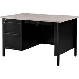 Interion Steel Teachers Desk, 48"W x 30"D, Gray Top with Black Frame