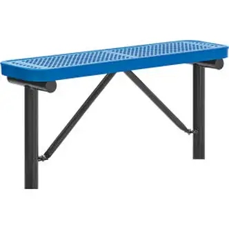 Global Industrial 4' Outdoor Steel Flat Bench, Perforated Metal, In Ground Mount, Blue