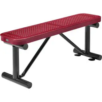 Global Industrial 4' Outdoor Steel Flat Bench, Perforated Metal, Red