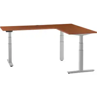 Interion L-Shaped Electric Height Adjustable Desk, 60"W x 24"D, Cherry W/ Gray Base