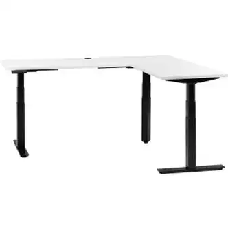 Interion L-Shaped Electric Height Adjustable Desk, 72"W x 24"D, White W/ Black Base