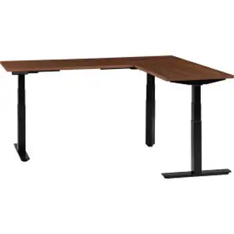 Interion L-Shaped Electric Height Adjustable Desk, 60"W x 24"D, Walnut W/ Black Base