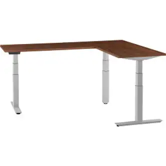 Interion L-Shaped Electric Height Adjustable Desk, 60"W x 24"D, Walnut W/ Gray Base