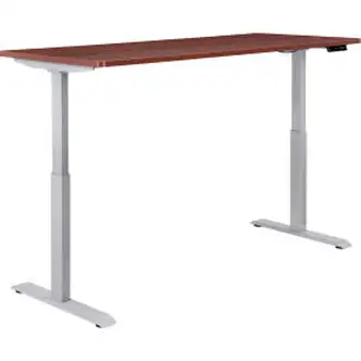 Interion Electric Height Adjustable Desk, 60"W x 30"D, Mahogany W/ Gray Base