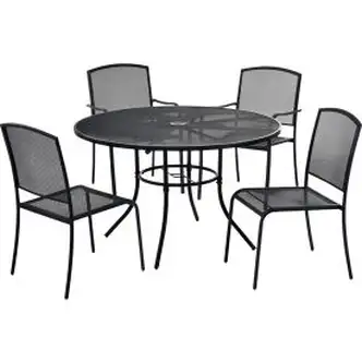 Interion Mesh Caf Table and Chair Set, 48" Round, 4 Armchairs, Black