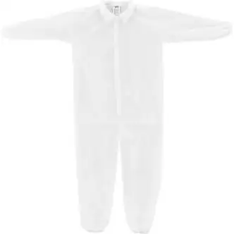 Global Industrial Disposable Polypropylene Coverall, Elastic Wrists/Ankles, WHT, SML, 25/Case