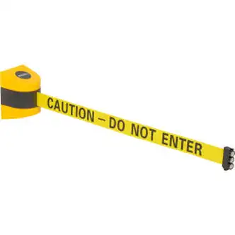 Global Industrial Magnetic Retractable Belt Barrier, Yellow Case W/30' Yellow "Caution" Belt