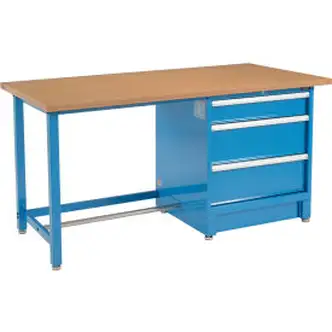 Global Industrial 72"W x 30"D Modular Workbench with 3 Drawers - Shop Top Square Edge - Blue