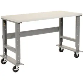 Global Industrial Mobile Workbench, 60 x 30", Adjustable Height, Laminate Square Edge