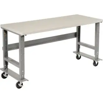 Global Industrial Mobile Workbench, 72 x 36", Adjustable Height, Laminate Square Edge